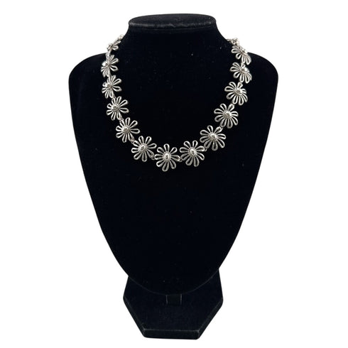 Vintage Daisy Flower Pendant Necklace Sterling Silver