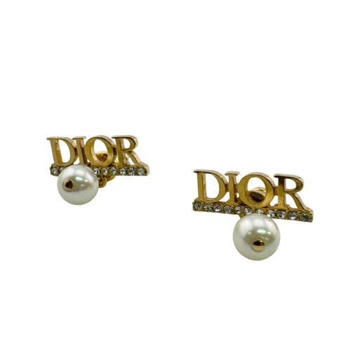 Logo Earrings Metal and Rhinestone