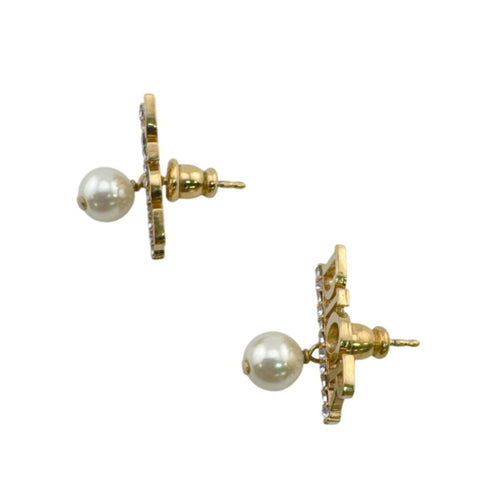 Logo Earrings Metal and Rhinestone