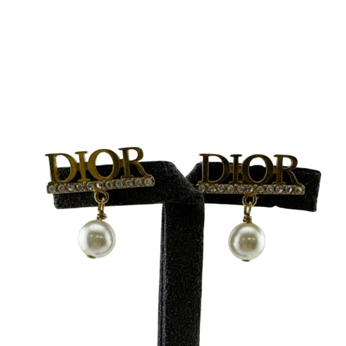 Logo Earrings Metal and Rhinestone