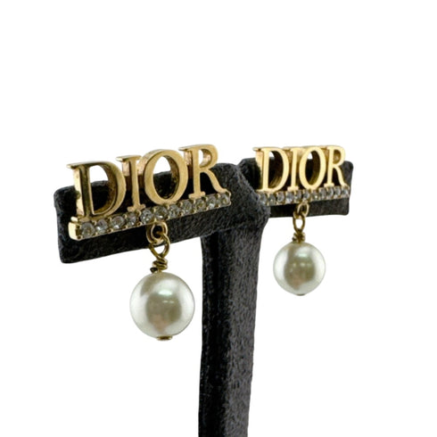 Logo Earrings Metal and Rhinestone