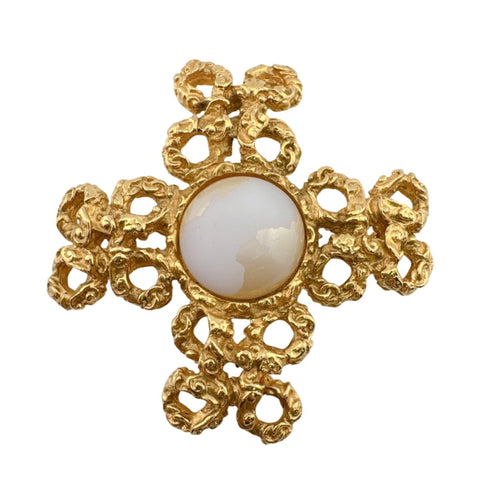 93A Cross Motif Pearl Brooch Gold