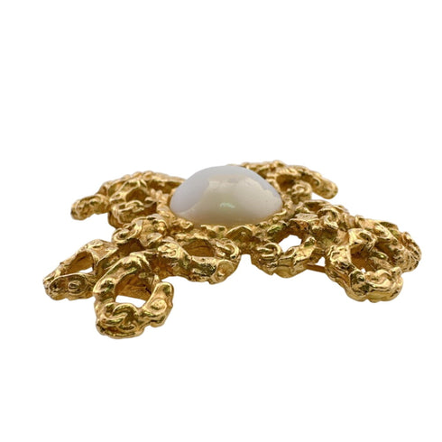 93A Cross Motif Pearl Brooch Gold