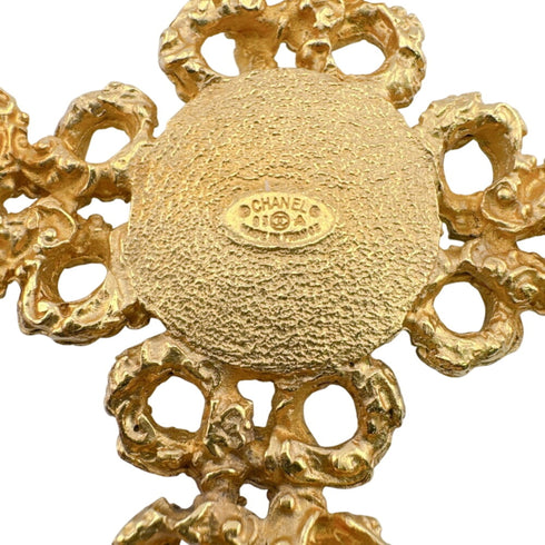93A Cross Motif Pearl Brooch Gold
