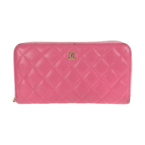 Zip Around Wallet Quilted Caviar Long