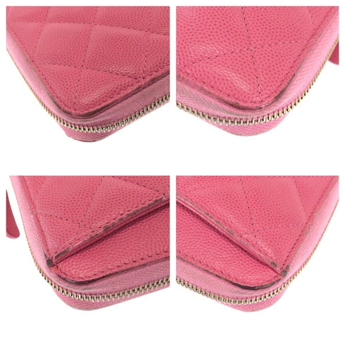 Zip Around Wallet Quilted Caviar Long