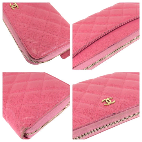 Zip Around Wallet Quilted Caviar Long