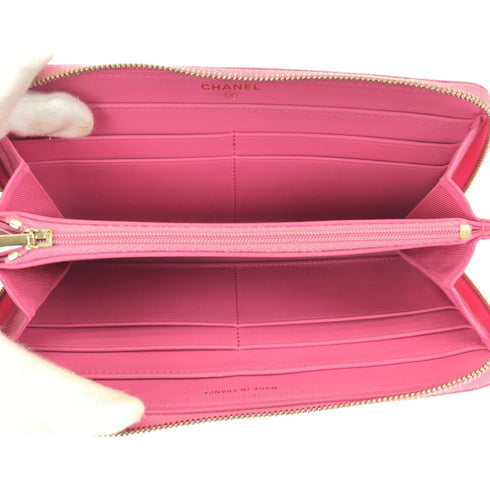 Zip Around Wallet Quilted Caviar Long