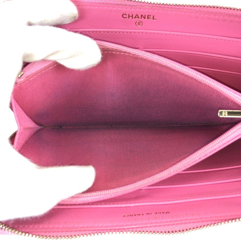 Zip Around Wallet Quilted Caviar Long