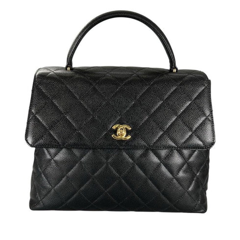 Vintage Classic Top Handle Flap Bag Quilted Caviar Jumbo