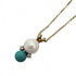 Pendant Necklace 18K Yellow Gold with Diamond Pearl and Turquoise