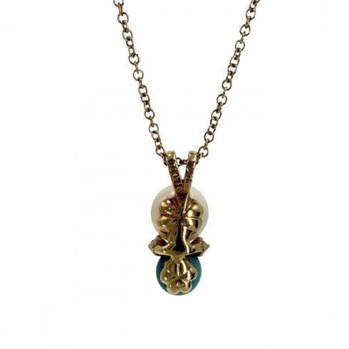 Pendant Necklace 18K Yellow Gold with Diamond Pearl and Turquoise