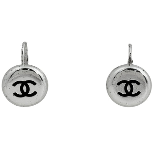 CC Logo Round Earrings Metal Silver-Tone Metal