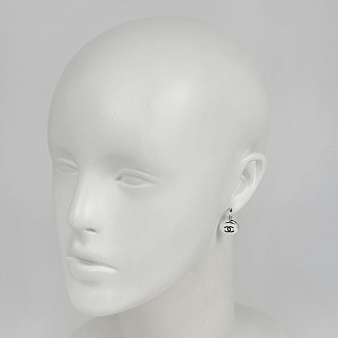 CC Logo Round Earrings Metal Silver-Tone Metal