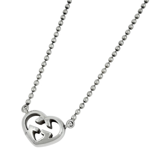 Interlocking G Heart Pendant Necklace Sterling Silver