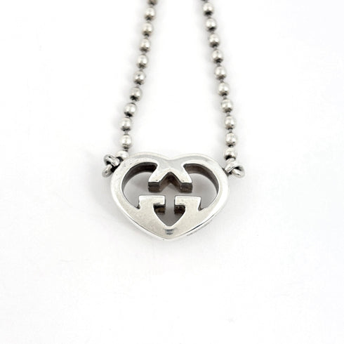 Interlocking G Heart Pendant Necklace Sterling Silver