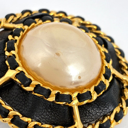 Pearl Clip-On Earrings Gold and Leather