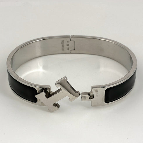 Click H Bracelet Enamel and Silver Plated Black and Silver