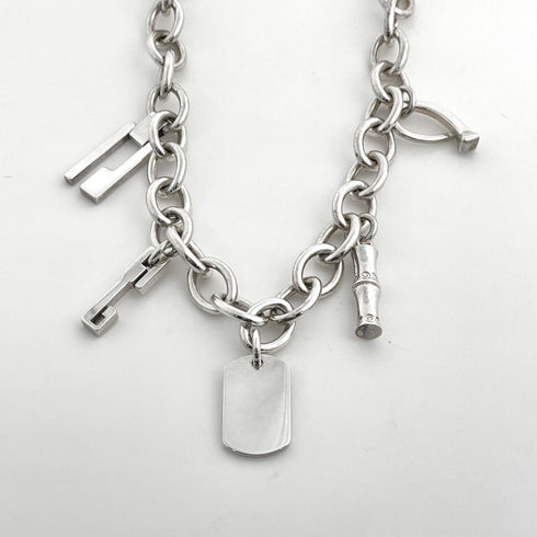 Pendant Necklace Sterling Silver With 5 Charms Bamboo Plate G Design