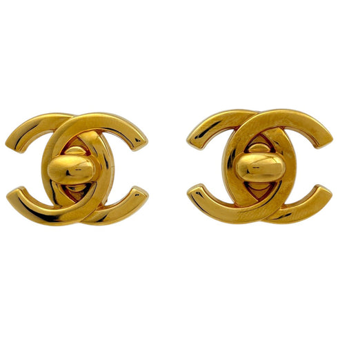 CC Logo Turnlock Clip-On Earrings Metal Gold-Tone Metal