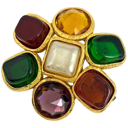 Brooch Gold With Color Stone And Rhinestone