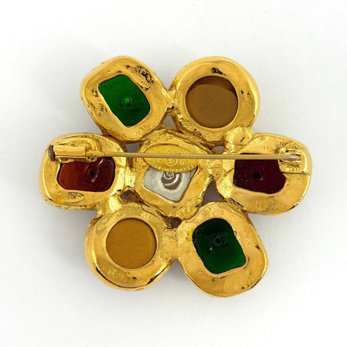 Brooch Gold With Color Stone And Rhinestone