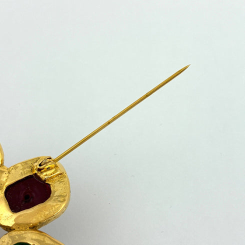 Brooch Gold With Color Stone And Rhinestone