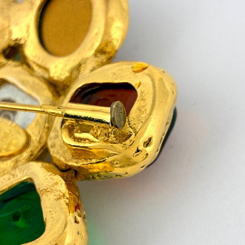 Brooch Gold With Color Stone And Rhinestone