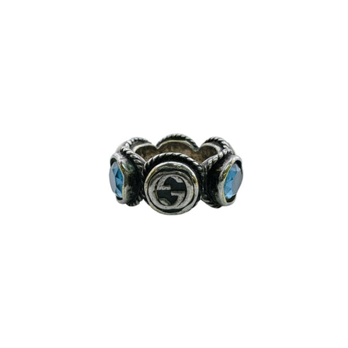 Interlocking G Ring Sterling Silver and Crystal