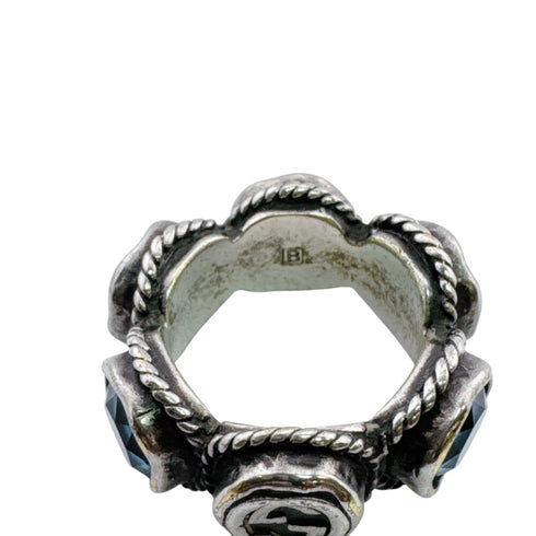 Interlocking G Ring Sterling Silver and Crystal