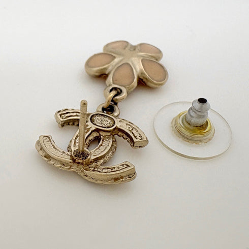 CC Logo Flower Earrings Metal Gold-Tone Metal
