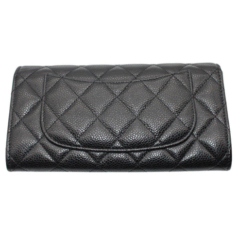 CC Gusset Classic Flap Wallet Quilted Caviar Long