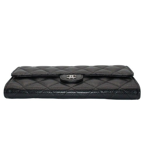 CC Gusset Classic Flap Wallet Quilted Caviar Long