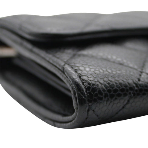 CC Gusset Classic Flap Wallet Quilted Caviar Long