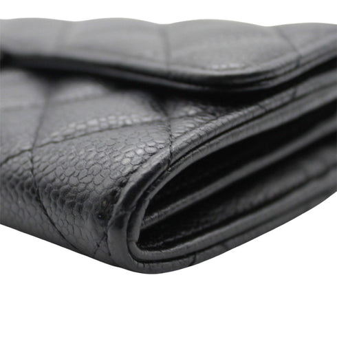 CC Gusset Classic Flap Wallet Quilted Caviar Long