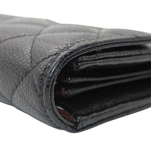 CC Gusset Classic Flap Wallet Quilted Caviar Long