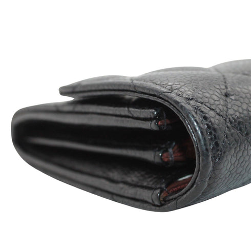 CC Gusset Classic Flap Wallet Quilted Caviar Long