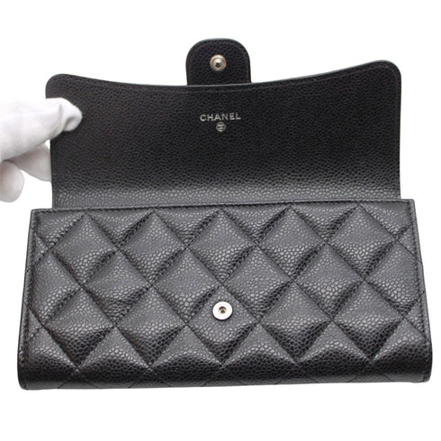 CC Gusset Classic Flap Wallet Quilted Caviar Long