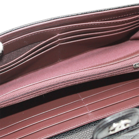 CC Gusset Classic Flap Wallet Quilted Caviar Long