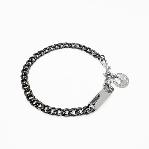 Orb Plate Chain Choker Necklace Metal Black and Silver With Rhinestones