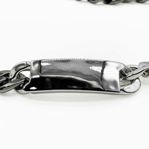 Orb Plate Chain Choker Necklace Metal Black and Silver With Rhinestones