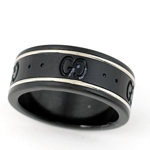 Thin Band Ring 18K White Gold With Black Corundum