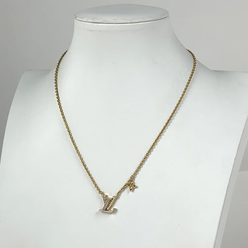 Pendant Necklace Gold and Rhinestone
