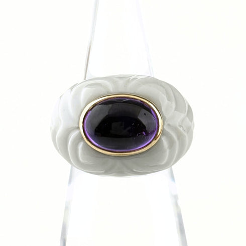 Band Ring Ceramic and 18K Yellow Gold with Amethyst