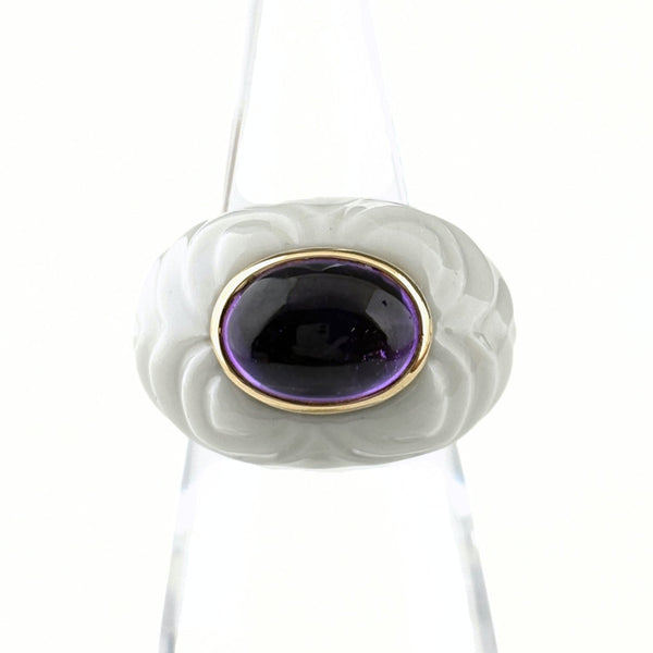 Band Ring Ceramic and 18K Yellow Gold with Amethyst