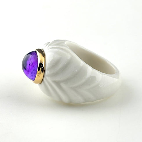 Band Ring Ceramic and 18K Yellow Gold with Amethyst