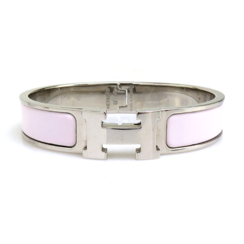 Bangle Enamel and Metal Silver and White Bracelet