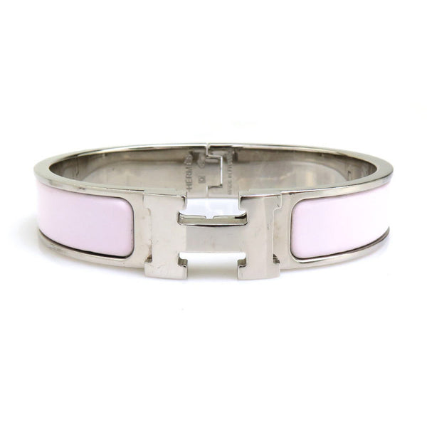 Bangle Enamel and Metal Silver and White Bracelet