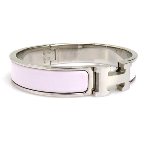 Bangle Enamel and Metal Silver and White Bracelet