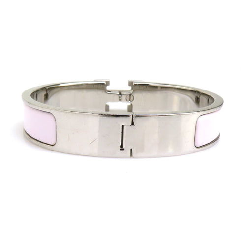 Bangle Enamel and Metal Silver and White Bracelet